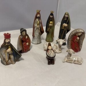 Pottery Nativity Set Vibrant Earthtone Colors Glaze Handpainted Ceramic